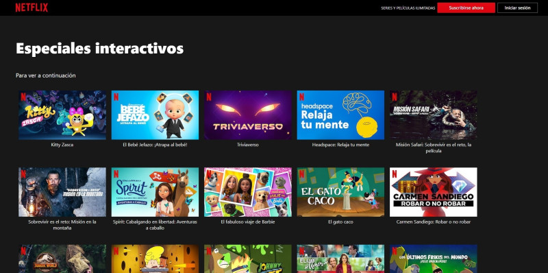 El catálogo de títulos interactivos de Netflix.