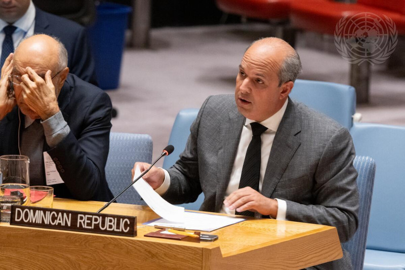 José Blanco, embajador dominicano ante la ONU, durante su exposición.