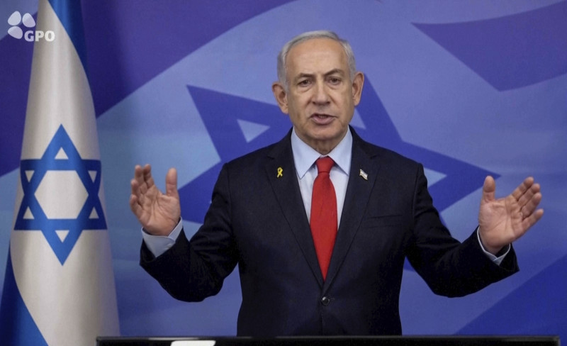 El primer ministro de Israel, Benjamin Netanyahu, pronuncia un comunicado por televisión el martes 26 de noviembre de 2024, en Jerusalén, Israel.