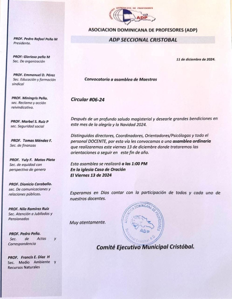 COMUNICADO DE ADP EN GUAYUBIN