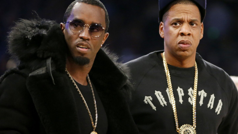 Jay-Z y Sean "Diddy" Combs en partido de baloncesto All-Star de la NBA, el 15 de febrero de 2015, en Nueva York