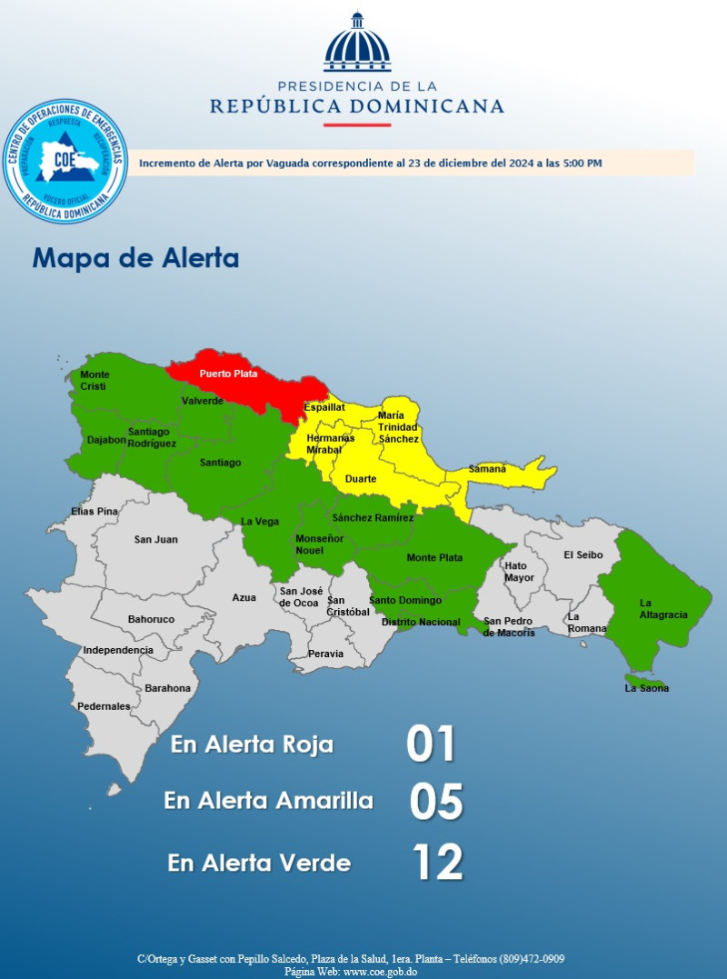 El COE mantiene otras 17 provincias en alerta amarilla y verde.