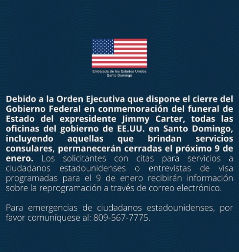 Fotografía muestra comunicado oficial de la Embajada Americana en el país.