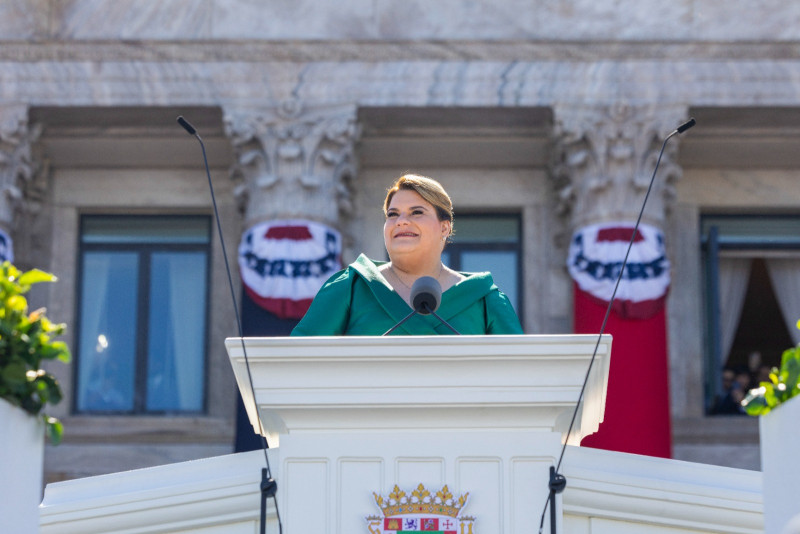 La nueva gobernadora de Puerto Rico, Jenniffer González Colón, en su discurso de toma de posesión.