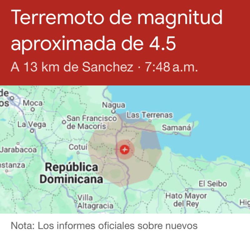 temblor de una magnitud aproximada de 4.5 en Sánchez