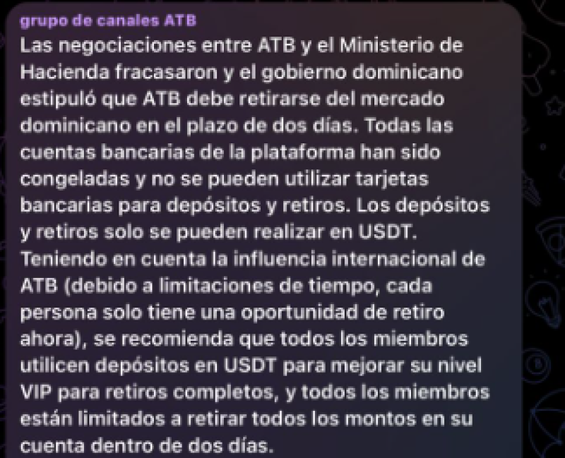 Comunicado enviado a usuarios de ATB Football.