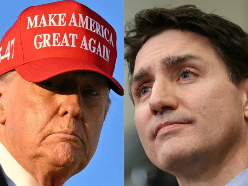 Esta combinación de imágenes creadas el 5 de marzo de 2025 muestra a Donald Trump y Justin Trudeau