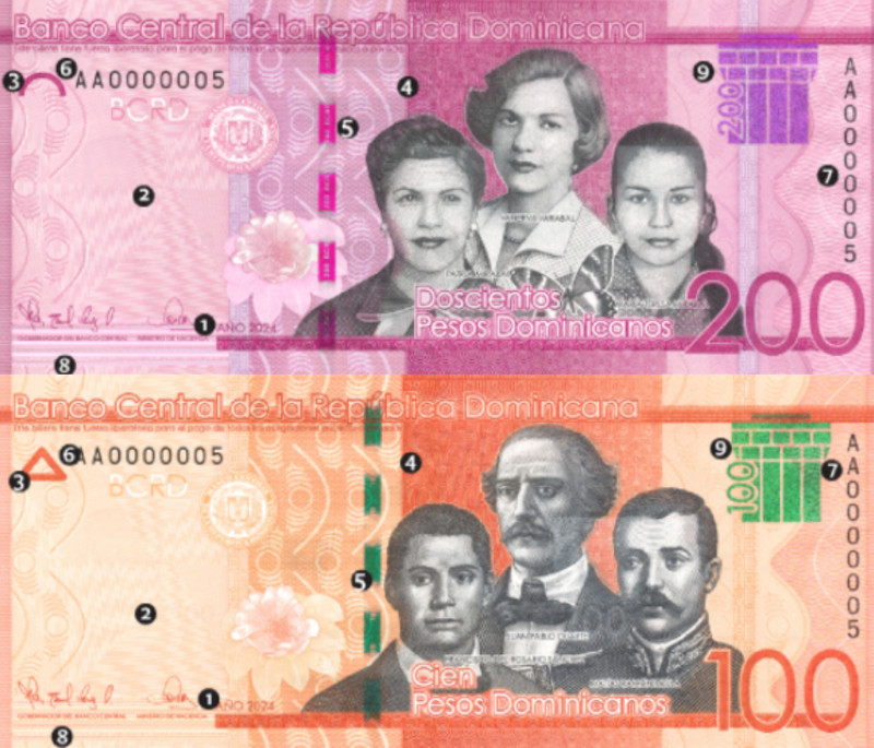 Nueva familia de los billetes de RD$100 y RD$200.
