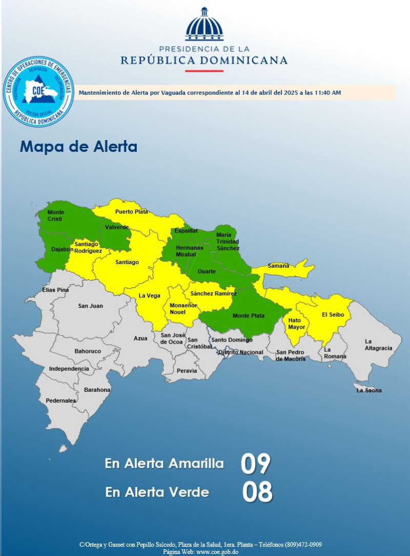 Provincias en alerta verde y amarilla