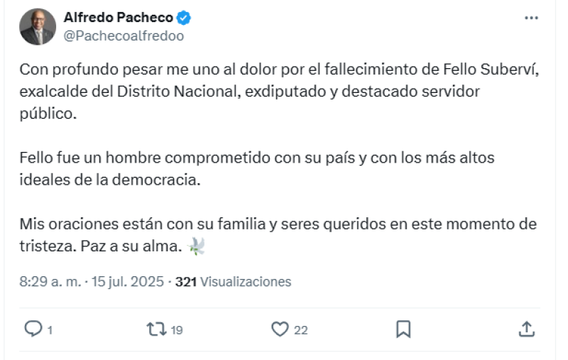 Tuit del presidente de la Cámara de Diputados, Alfredo Pacheco