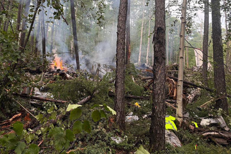 Esta fotografía, publicada por la Fiscalía de Transporte del Lejano Oriente el 24 de julio de 2025, muestra lo que se dice es el lugar del accidente del avión de pasajeros Antonov AN-24, a las afueras de la ciudad de Tynda, en la región de Amur, en el extremo oriental de Rusia.