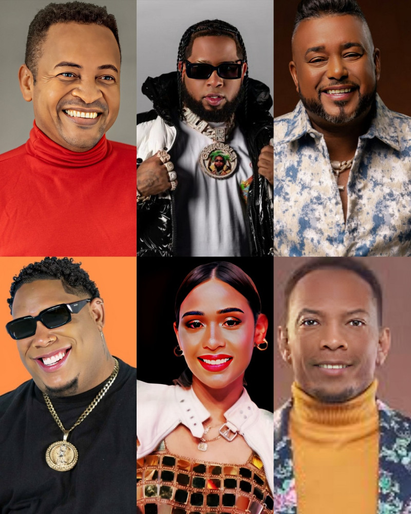 En la composición fotográfica, Wason Brazobán, Chimbala, Luis Miguel del Amargue, Bulín 47, Steffany Constanza y Eudys el Invencible.