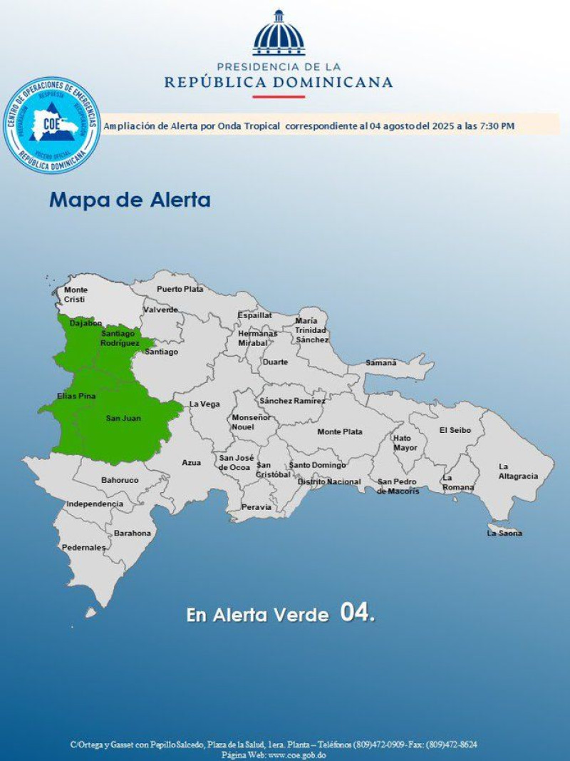 Cuatro provincias en alerta verde