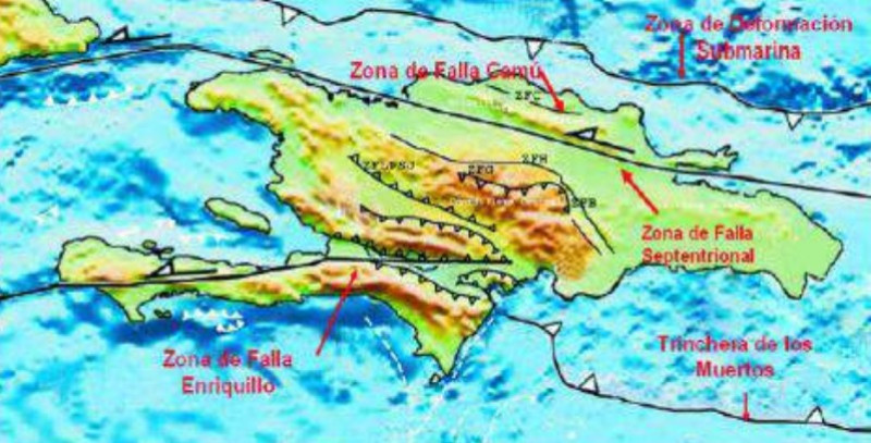 Mapa de fallas locales de la Hispaniola.