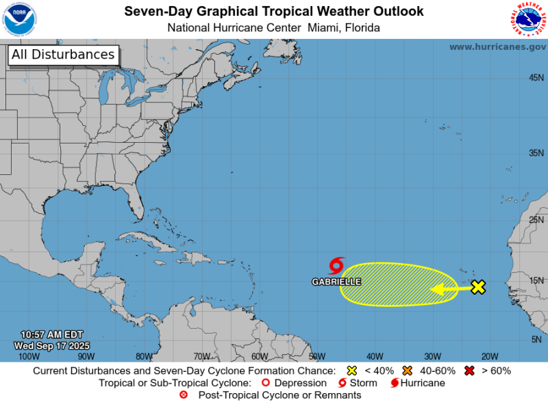 Tormenta Gabrielle se convertiría en huracán este domingo