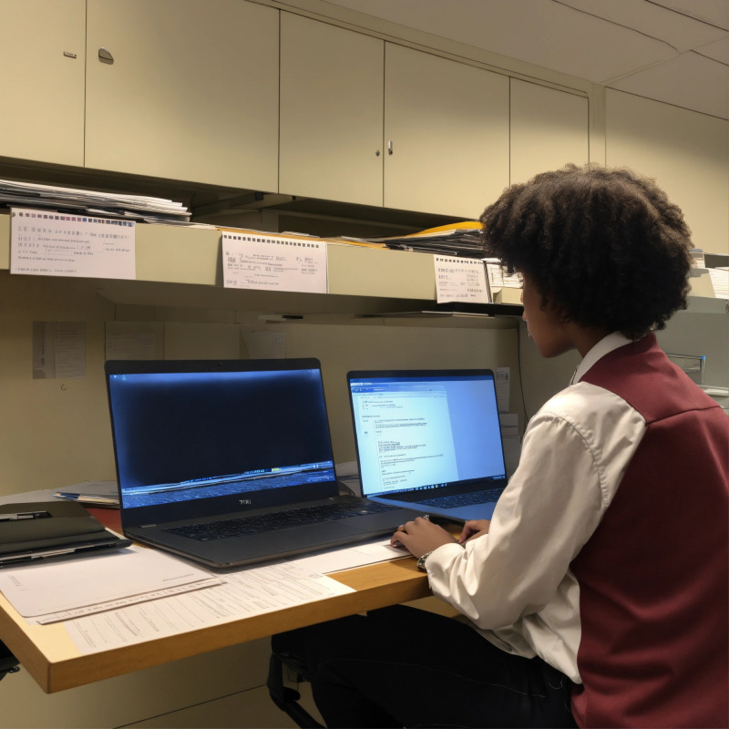 Imagen creada con Inteligencia Artificial de una persona usando una laptop.