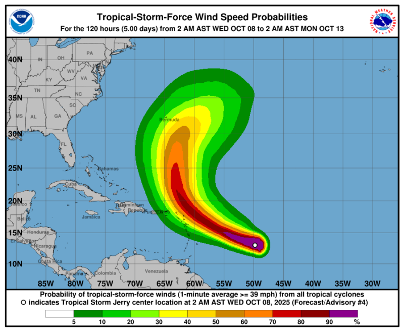 La tormenta Jerry presenta vientos de 85 kilómetros por hora
