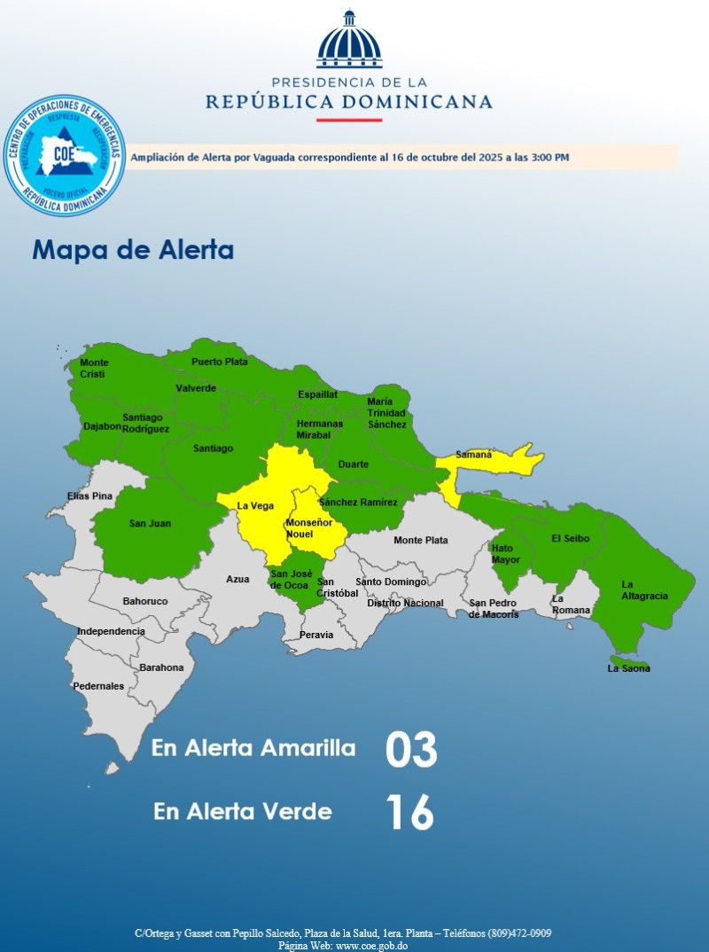 Niveles de alertas se encuentran en 19 provincias.