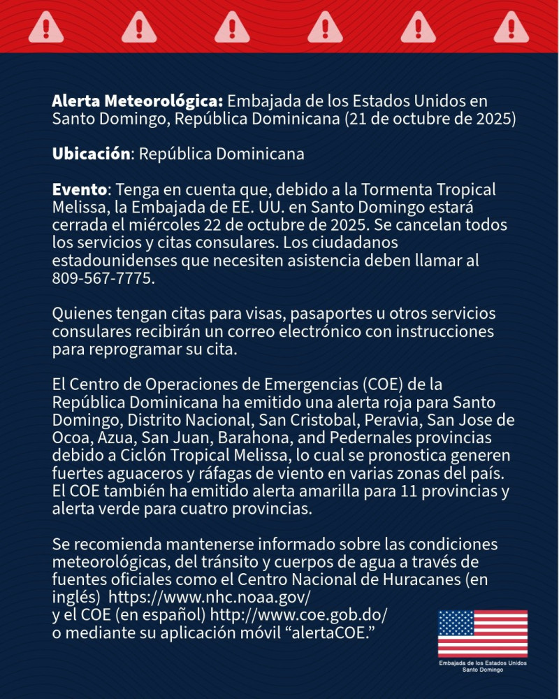 Comunicado emitido por la Embajada de EEUU en República Dominicana