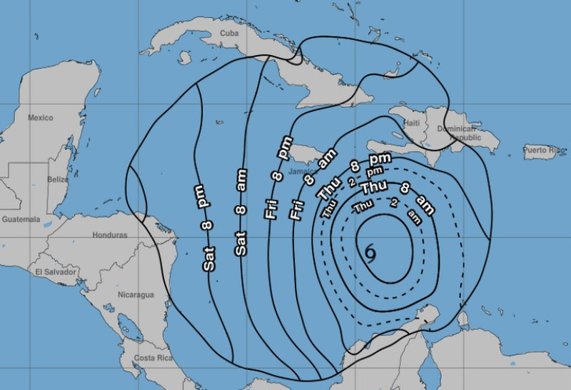 Proyección de los vientos de la tormenta Melissa