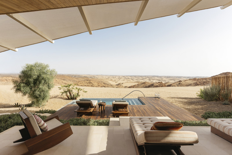Las villas de Six Senses Southern Dunes ofrecen patios sombreados y amplias terrazas en un ámbito desértico. Foto: 'Saudi, Welcome to Arabia'.