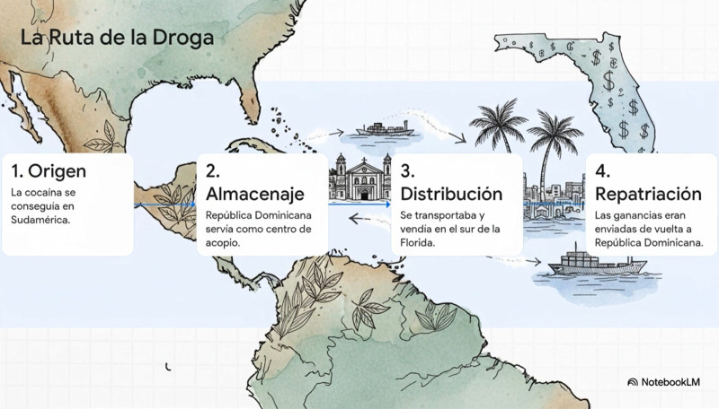 Los narcos compraban la droga en suramérica, la traían a República Dominicana donde era almacenada y luego la enviaban a los Estados Unidos