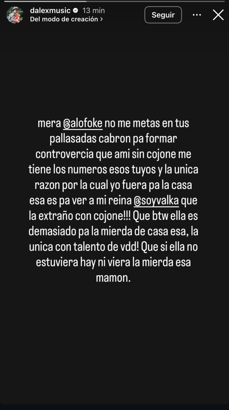 Historia de Dalex en Instagram.