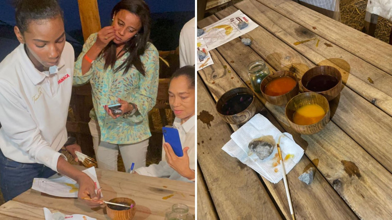 Yashey Rodríguez dando explicaciones a periodistas en el Aula Viva del origen del color.