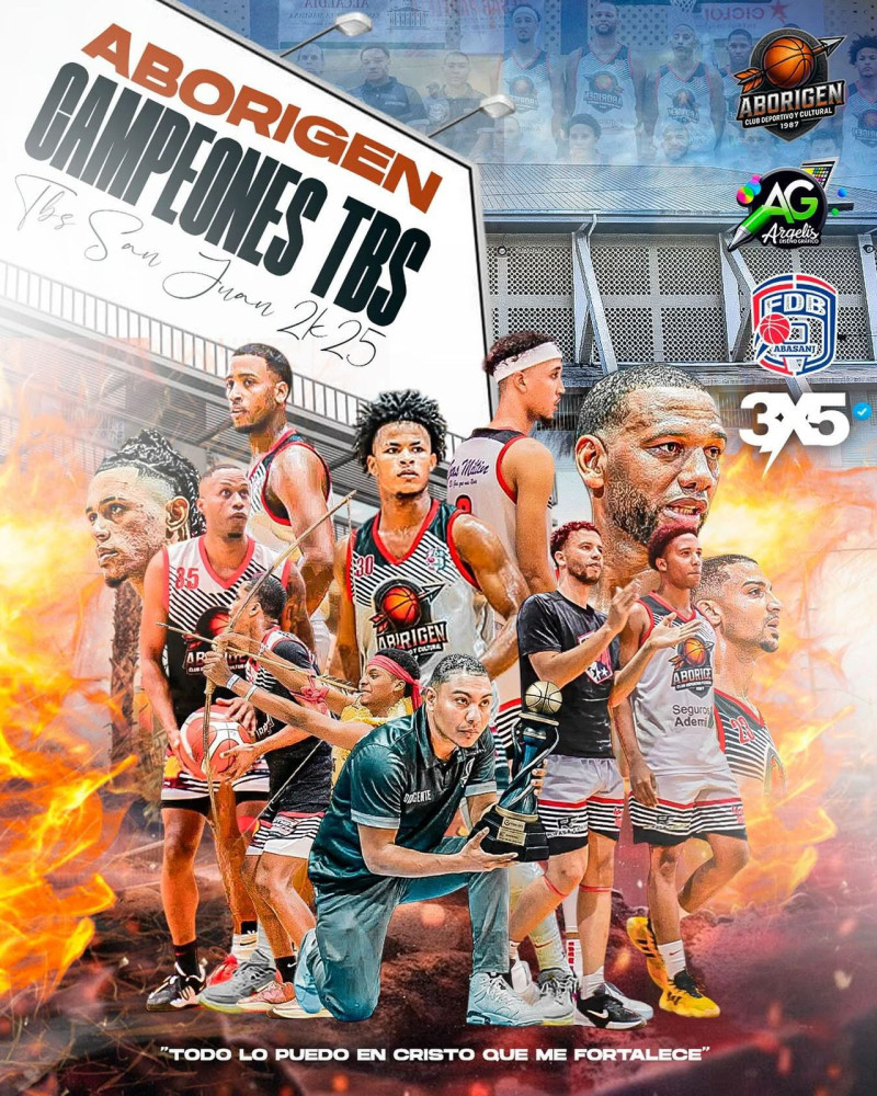 Integrantes del equipo del club Aborigen que se coronó campeón en el torneo de balocesto superior de San Juan de la Maguana.