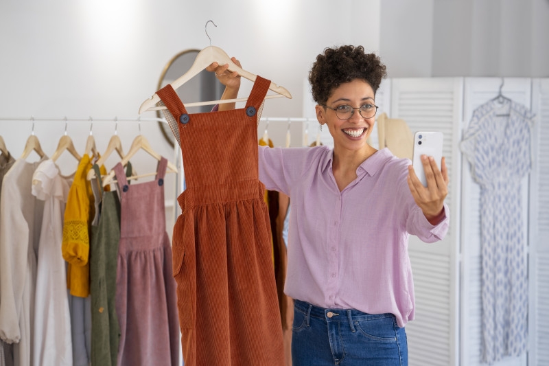 Mujer sonriente comprando ropa