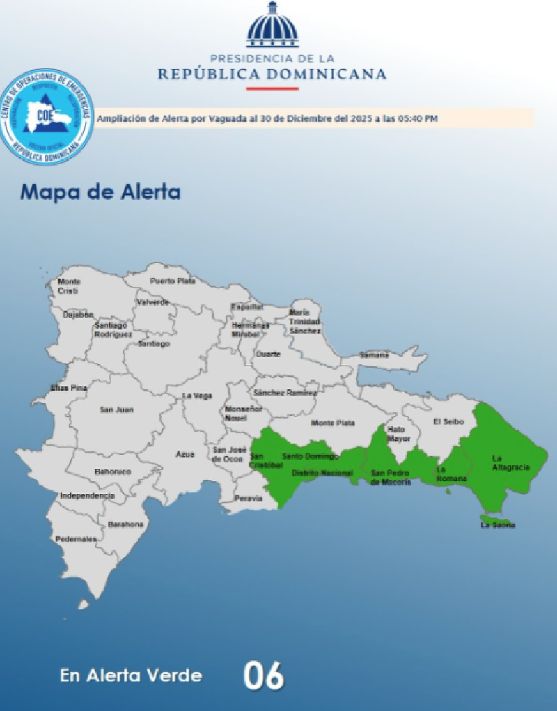 Alerta emitida por el Centro de Operaciones de Emergencias (COE).