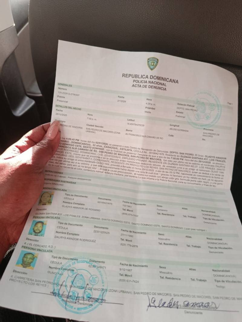 Documento del reporte de la desaparición.