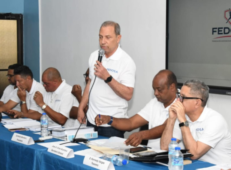 El ingeniero Garibaldy Bautista mientras dirigía la asamblea general de la Federación de Softbol.