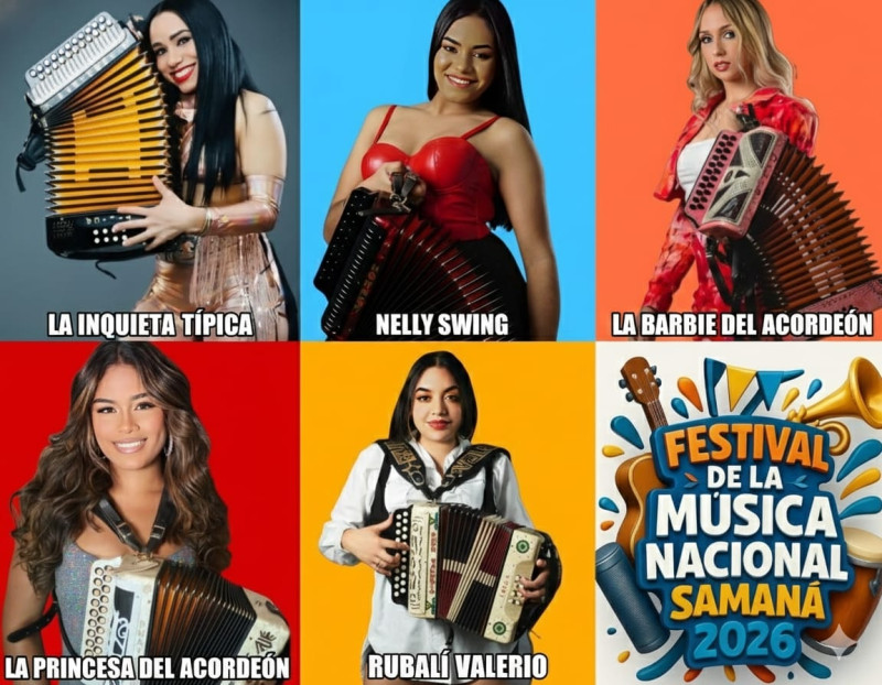 La Inquieta Típica, Nelly Swing, La Barbie del Acordeón, La Princesa del Acordeón y Rubalí Valerio se presentarán en Samaná este sábado 24 de enero 2026.