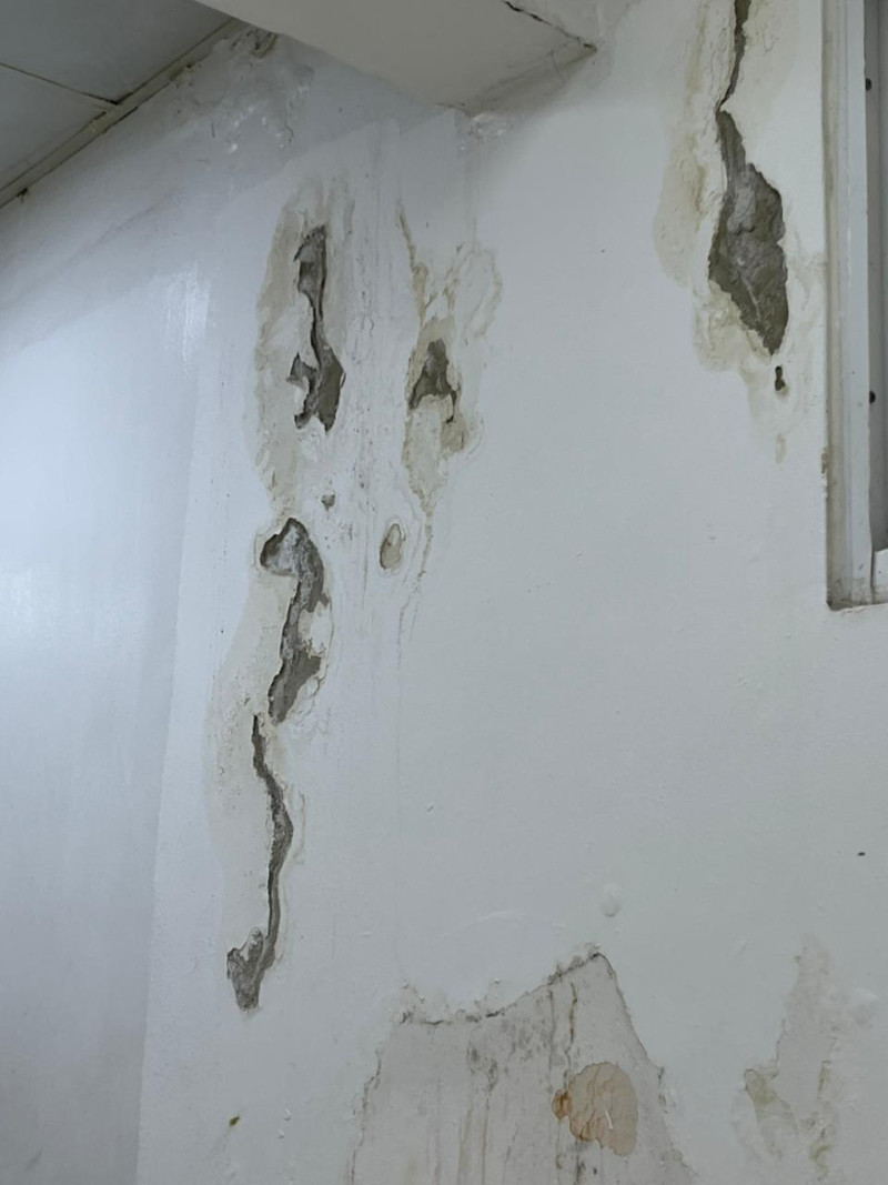 Condiciones de una de las paredes del hospital Francisco Moscoso Puello.