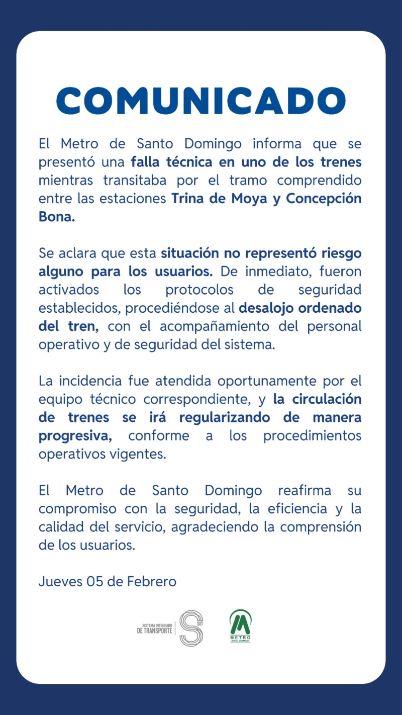 Comunicado Metro de Santo Domingo