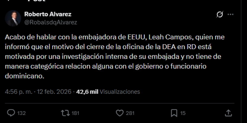 Ministro de Relaciones Exteriores dominicano, Roberto Álvarez, aclara motivos del cierre de la DEA en RD.