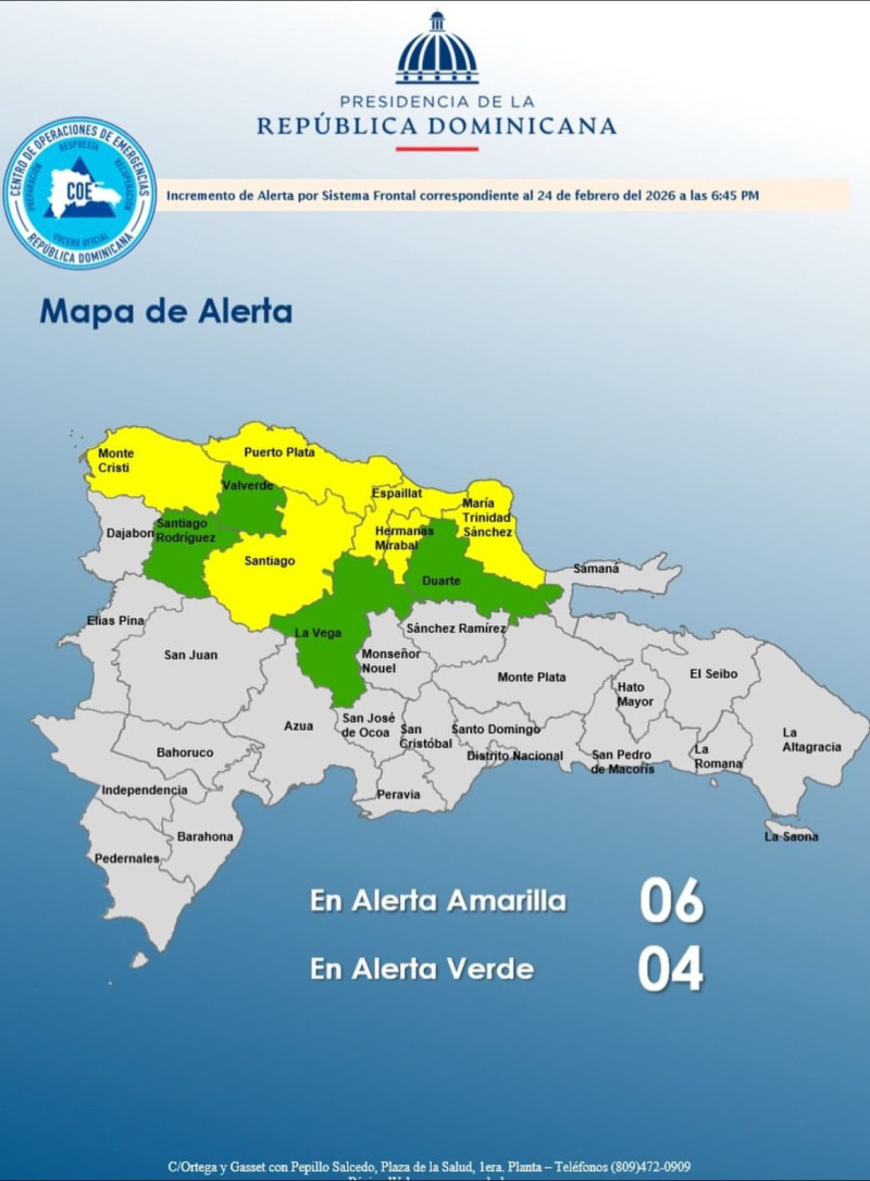 El COE emitió el boletín donde 6 provincias se encuentran en alerta amarilla y 4 en alerta verde.