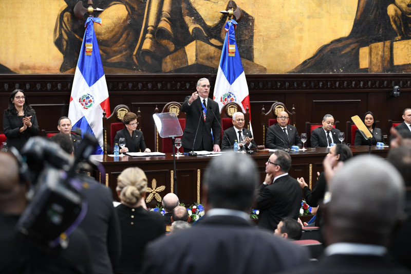 Presidente de la República, Luis Abinader, durante su sexta rendición de cuentas en el Congreso Nacional.