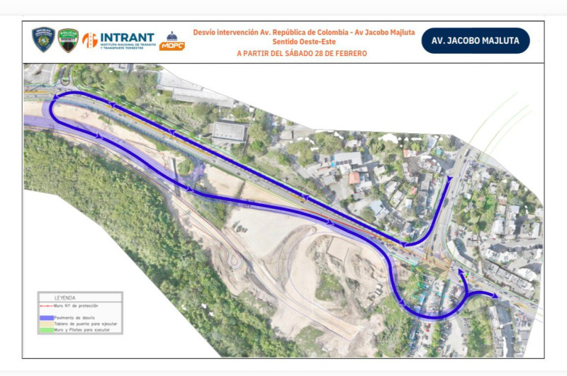 Mapa del cierre de las avenidas República de Colombia y Jacobo Majluta por construcción de desnivel