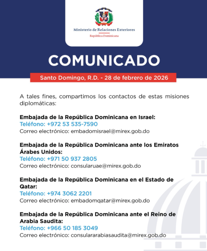 Comunicado del Ministerio de Relaciones Exteriores de la República Dominicana (Mirex).