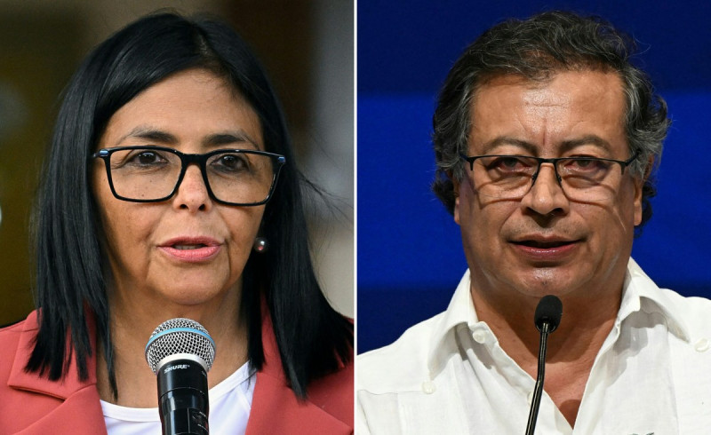 Delcy Rodríguez, presidenta interina de Venezuela, y Gustavo Petro, presidente de Colombia.