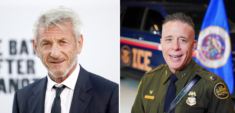 Composición de dos fotografías de archivo donde aparece el actor y director Sean Penn (i) y el jefe de la Oficina de Aduanas y Protección Fronteriza de EE.UU. (CBP) en California, Greg Bovino.