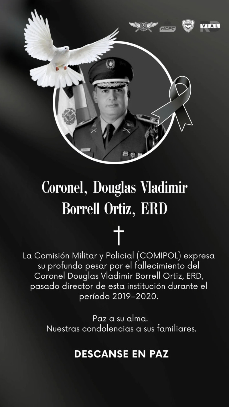 Comisión Militar y Policial lamenta el fallecimiento del coronel Douglas Vladimir Borrell.