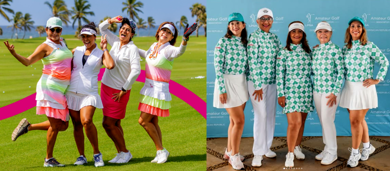 Las damas se congregan y cada evento es una fiesta. En la gráfica, a la izquierda, damas del Pink Golf Tour, y a la derecha, del LPGA Amateurs Golf Association DR.