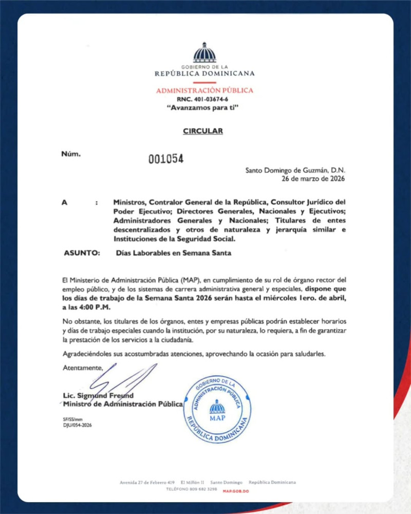 Servidores públicos laborarán hasta el miércoles a las 4:00 de la tarde 1 de abril por asueto de Semana Santa.