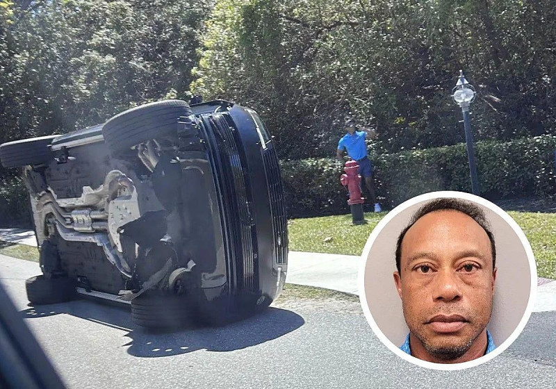 La gráfica muestra la volcadura de la jeepeta de Tiger Woods, quien sufrió un accidente esta semana.