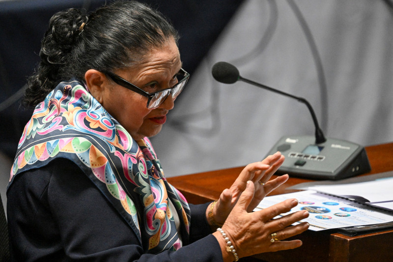 La fiscal general de Guatemala, Consuelo Porras, interviene durante una reunión de la comisión que designa a los finalistas para la elección del fiscal general, ayer.