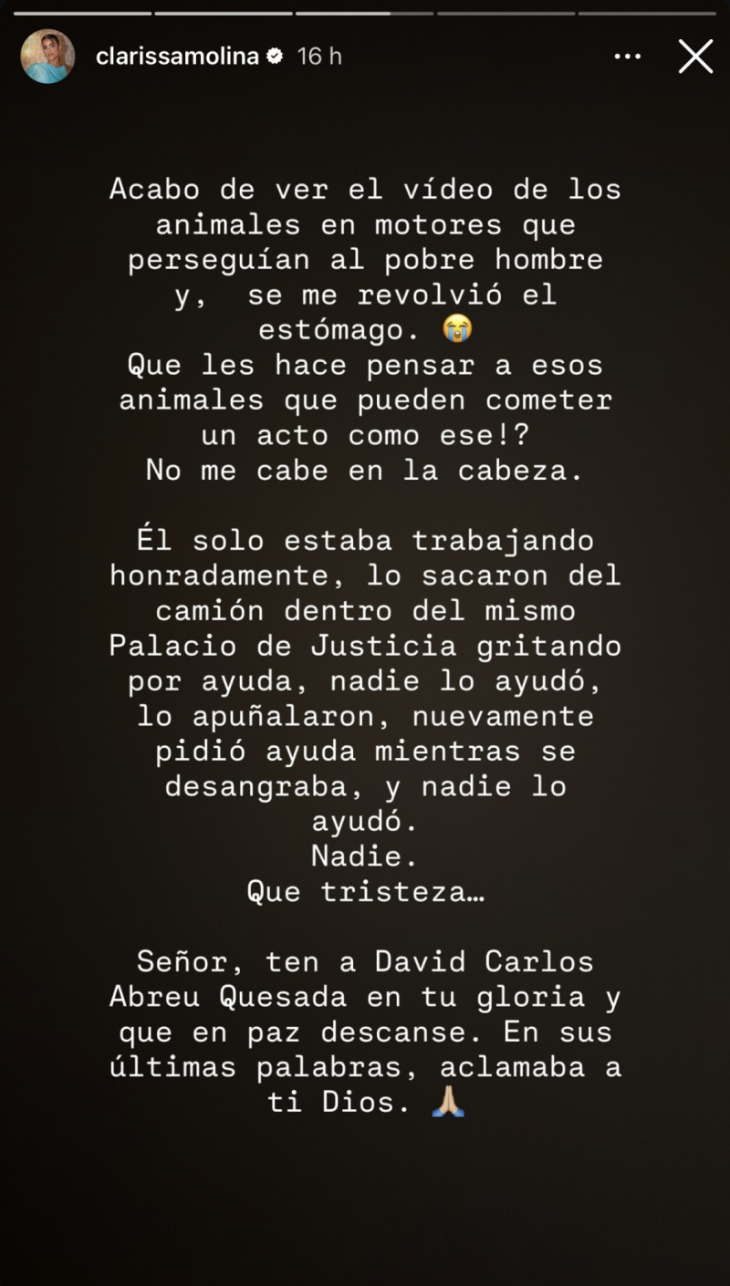 Foto compartida por Clarissa Molina en sus historias de Instagram.