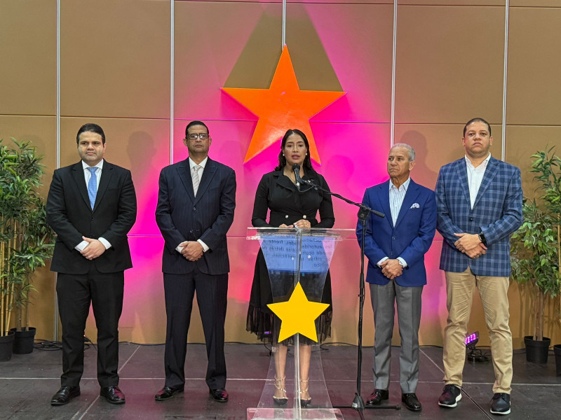 Comisión de Defensa y Seguridad del Partido de la Liberación Dominicana (PLD), representada por Sigfrido Pared Pérez y Yineuri Díaz, junto a otros dirigentes.